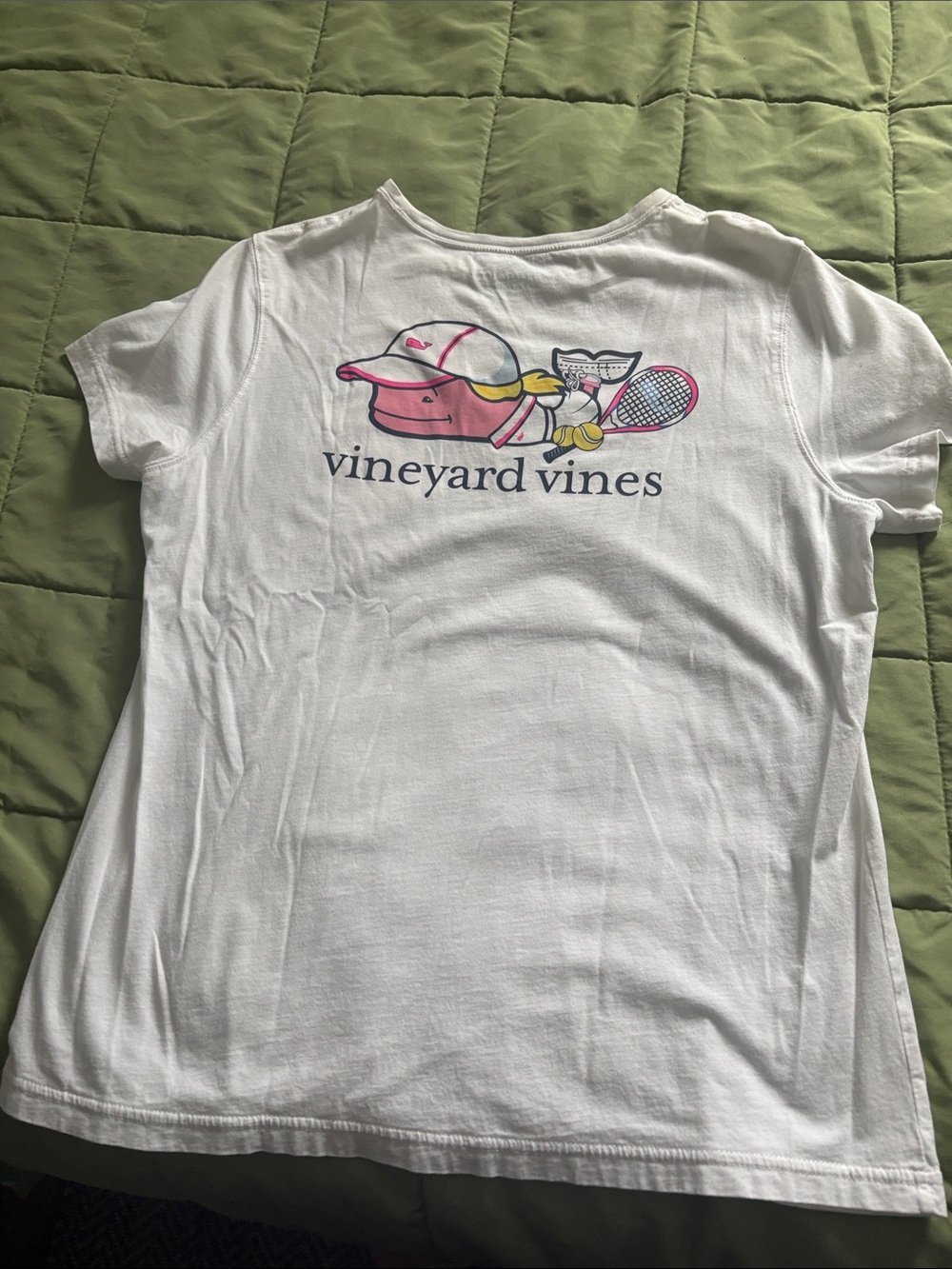 Vineyard Vines White Short-Sleeve Graphic Tee with Pink & Yellow Tennis Whale